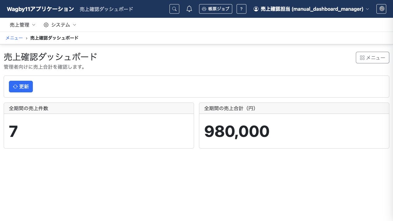 管理者ロールで開く初期画面。